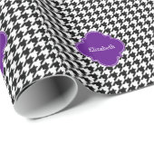 ブラックウィットパープル千鳥格子のクローバーモノグラム ラッピングペーパー (ロールコーナー)