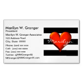 ブラックウィットホリストライプーズ赤金属ハートモノグラム マグネット名刺 (正面)