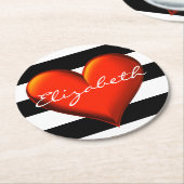 ブラックウィットホリストライプーズ赤金属ハートモノグラム ラウンドペーパーコースター (アングル)