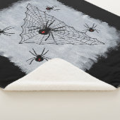 ブラックウィドウクモ赤い砂時計のくもの巣オン白 シェルパブランケット (3/4)
