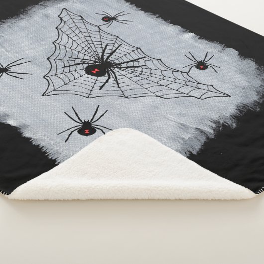 ブラックウィドウクモ赤い砂時計のくもの巣オン白 シェルパブランケット (3/4)