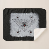 ブラックウィドウクモ赤い砂時計のくもの巣オン白 シェルパブランケット (正面(横))