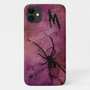 ブラックウィドウ・スパイダー ゴシックハロウィン モノグラム 名前 iPhone 11 ケース