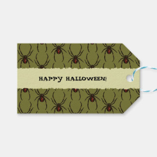 ブラックウィドウ・スパイダー ハッピーハロウィン ピクセルパターン ギフトタグ