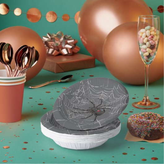 ブラックウィドスパイダーとスパイダーウェブスケッチアート ペーパーボウル (複数)