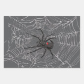 ブラックウィドスパイダーとスパイダーウェブスケッチアート ラッピングペーパーシート (正面2)