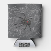 ブラックウィドスパイダーとスパイダーウェブスケッチアート 缶クーラー (正面)