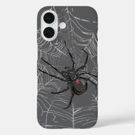 ブラックウィドスパイダーとスパイダーウェブスケッチアート iPhone 16ケース