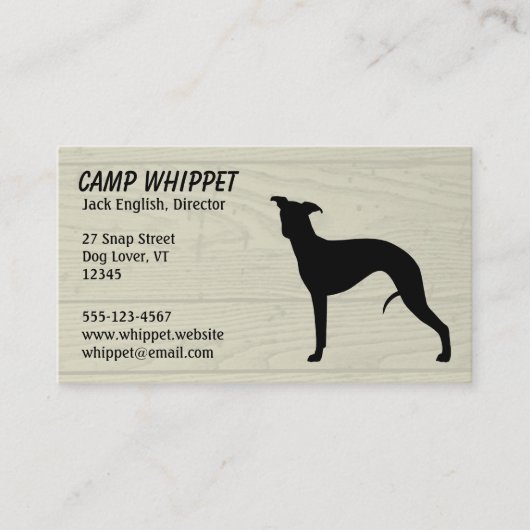 ブラックウィペットドッグシルエットフェイクウッドスタイル 名刺 (正面)