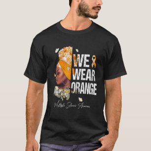 ブラックウィメンズ我々衣服オレンジ多発性硬化症アワル Tシャツ