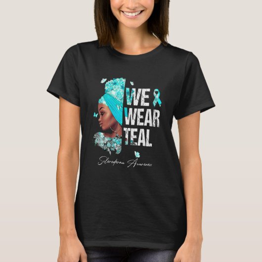 ブラックウィメンズWe衣服ティール(緑がかった色)強皮症認識度1 Tシャツ (正面)