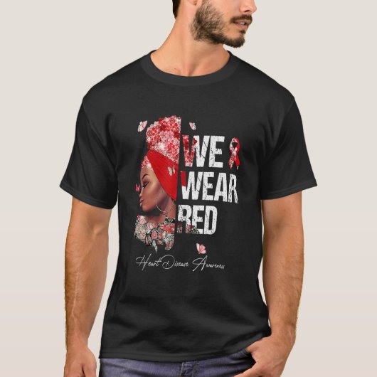 ブラックウィメンズWe衣服赤いハート病認識度 Tシャツ (正面)
