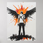 ブラックウィングスとグラフィティエンジェル – アーバン通りアート ポスター (正面)