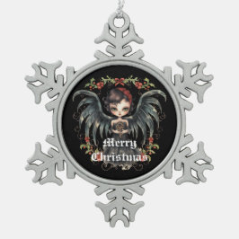 ブラックウィングスクリスマスエンジェル スノーフレークピューターオーナメント