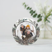 ブラックウィンターパインコーンリースラウンドフォトホリデー シーズンカード (スタンド正面)