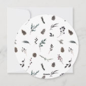 ブラックウィンターパインコーンリースラウンドフォトホリデー シーズンカード (裏面)