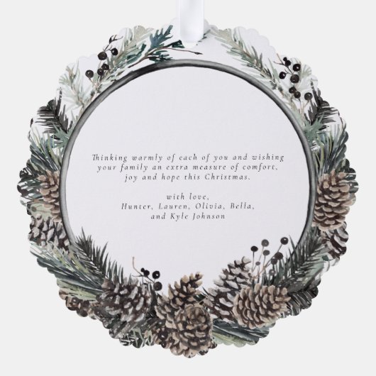 ブラックウィンターパインメリークリスマスフォトリース オーナメントカード (裏面)