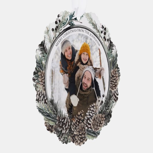 ブラックウィンターパインメリークリスマスフォトリース オーナメントカード (右)