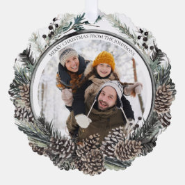 ブラックウィンターパインメリークリスマスフォトリース オーナメントカード