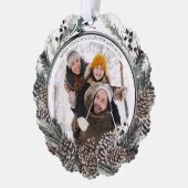 ブラックウィンターパインメリークリスマスフォトリース オーナメントカード (左)