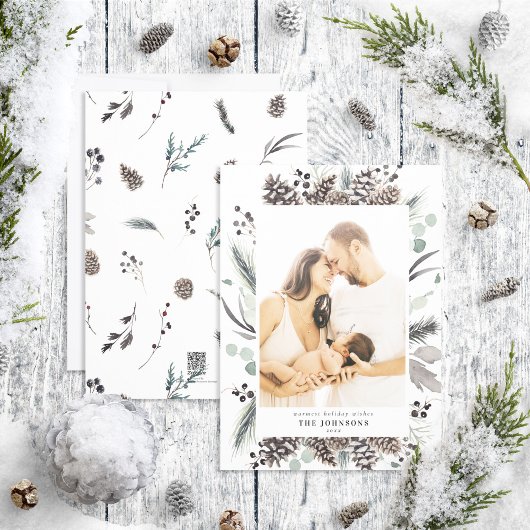 ブラックウィンターピネコーンボタニカルフォトホリデーカー シーズンカード