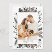 ブラックウィンターピネコーンボタニカルフォトホリデーカー シーズンカード (正面)