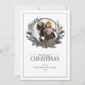 ブラックウィンターベリーリースメリークリスマスフォトホー シーズンカード (正面)