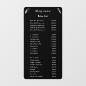 ブラックウィンドウ固定の価格表 ウィンドウサイン (シート)