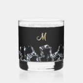 ブラックウイスキーガラスモノグラムきらめくアイキューブ ウイスキーグラス (正面)