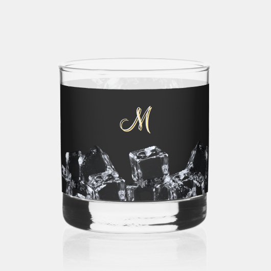 ブラックウイスキーガラスモノグラムきらめくアイキューブ ウイスキーグラス (裏面)