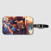 ブラックウェスタン女性のカーボーイデニム ラゲッジタグ (正面横)