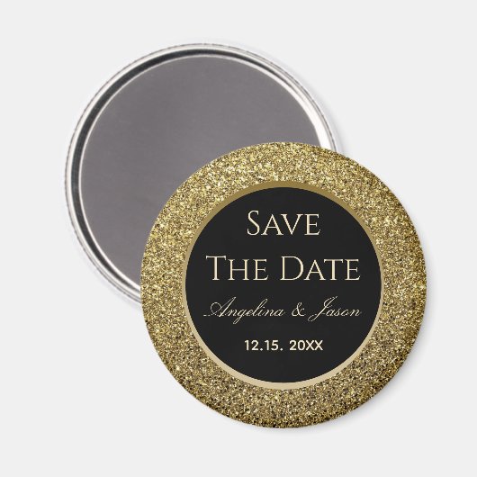 ブラックウェディングと金ゴールドウェディング日付磁石を保存 マグネット (正面/裏面)