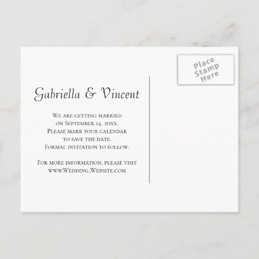 ブラックウェディングに白い蘭デートを保存 案内ポストカード (裏面)