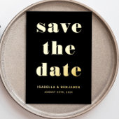 ブラックウェディングエレガント日付金ゴールドを保存 箔招待状