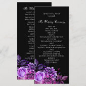 ブラックウェディングプログラム。紫のフローラ式カード プログラム (正面/裏面)