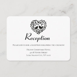 ブラックウェディングレセプションハート型フラワーラブバード エンクロージャーカード