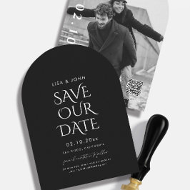 ブラックウェディング日付を保存フォトアーチ 招待状