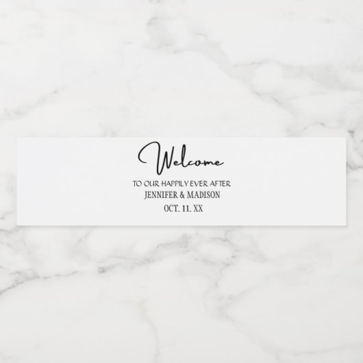 ブラックウェルカムレタリングカスタムウェディングウォーターB ペットボトルラベル (シングルラベル)