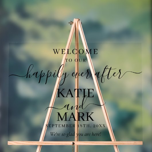 ブラックウェルカム透明の後の幸せな時間 アクリルサイン (ニュートラル)