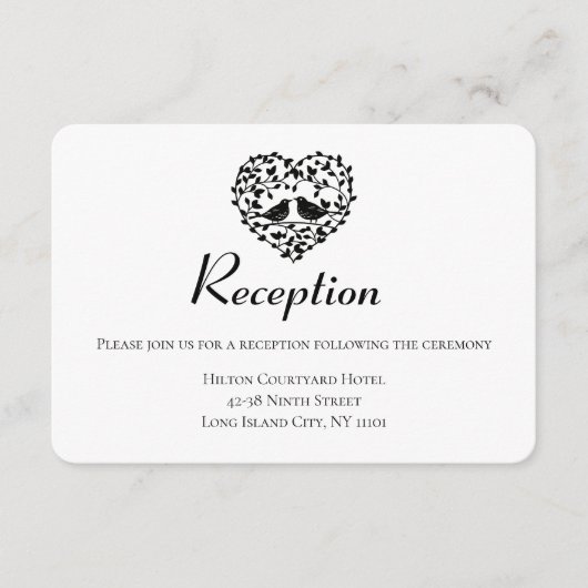 ブラックウエディングレセプションラブバードフローラハート エンクロージャーカード (正面)