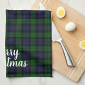 ブラックウォッチタータンチェックプレイドメリークリスマス キッチンタオル (四つ折り)