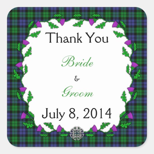 ブラックウォッチ軍隊ケルト結婚ティックの感謝 スクエアシール (正面)