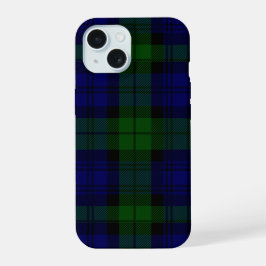 ブラックウォッチ タータン ブルー グリーン プリント iPhone 15ケース