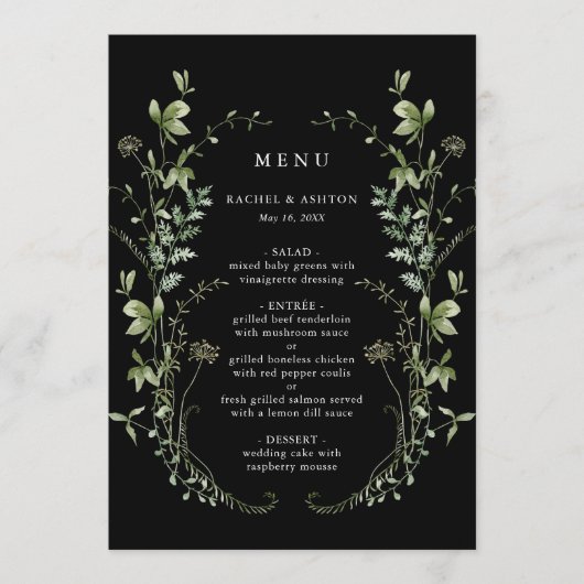 ブラックウォーエレガントターカラーのワイルドフラワー結婚ズメニュー メニュー (正面)