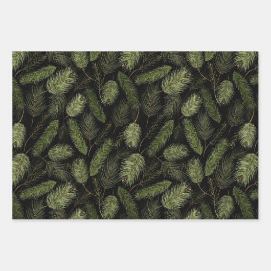 ブラックウォーターの色のクリスマスパターンセット ラッピングペーパーシート (正面3)