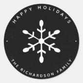 ブラックウォーターカラーとホワイトスノーフレーク |クリスマス ラウンドシール (正面)