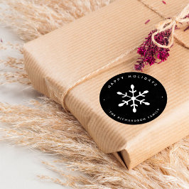 ブラックウォーターカラーとホワイトスノーフレーク |クリスマス ラウンドシール