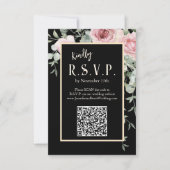 ブラックウォーターカラーのピンクの花の結婚式 出欠カード (正面)