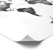 ブラックウォーターカラーの大陸と海洋の世界地図 ポスター (角)