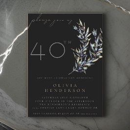 ブラックウォーターカラーオリーブブランチ誕生日招待状